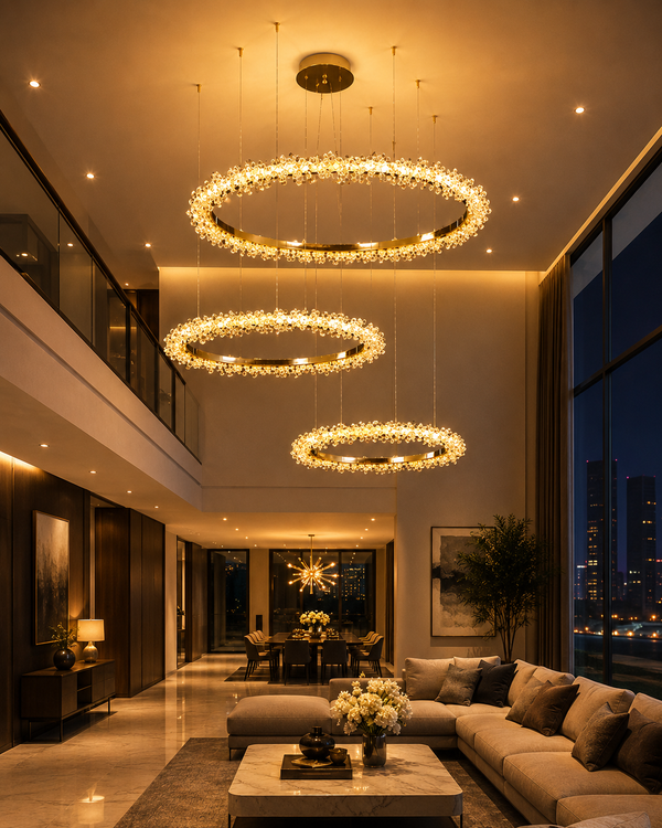 Zynella Luxury Crystal Ring Pendant Chandelier