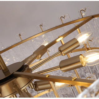 NAVANA Rectangular Glass Chandelier Modern  Vintage Brass Accent Lighting