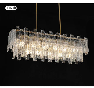 NAVANA Rectangular Glass Chandelier Modern  Vintage Brass Accent Lighting
