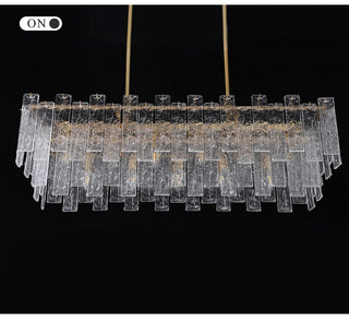 NAVANA Rectangular Glass Chandelier Modern  Vintage Brass Accent Lighting