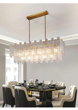 NAVANA Rectangular Glass Chandelier Modern  Vintage Brass Accent Lighting