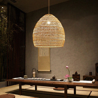 Handmade Rattan Pendant Light – Boho Woven Bamboo Hanging Lamp
