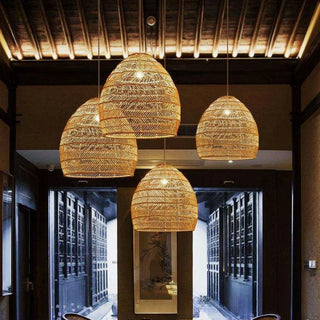 Handmade Rattan Pendant Light – Boho Woven Bamboo Hanging Lamp