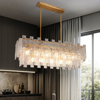 NAVANA Rectangular Glass Chandelier Modern  Vintage Brass Accent Lighting