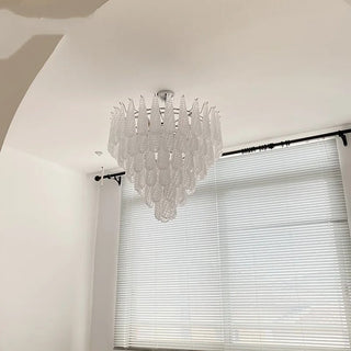 Frosted Veil Snowfall Chandelier Modern  Scandinavian Wooden Accent Light