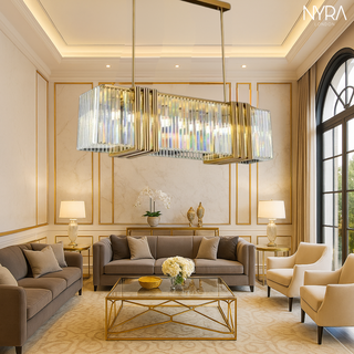 Tressa Rectangle Crystal Chandelier Chic Modern  Handcrafted Artisan Ceiling Light