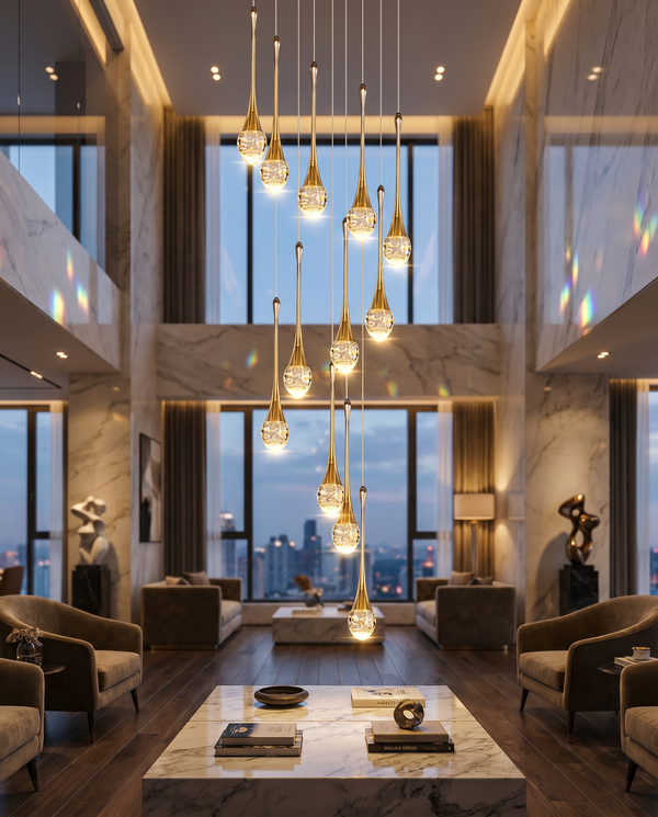 Zynella Cascade:Grand Crystal Staircase & Foyer Chandelier