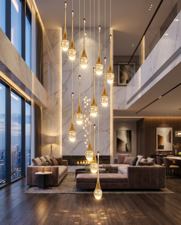 Zynella Cascade:Grand Crystal Staircase & Foyer Chandelier