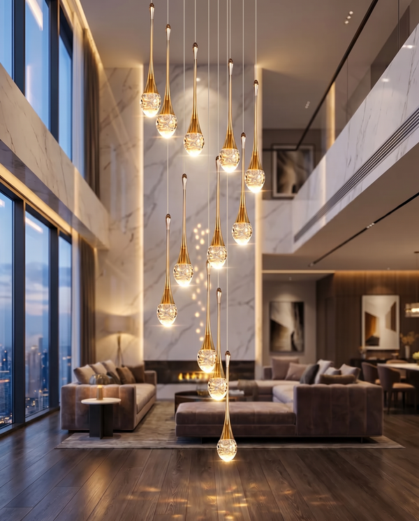 Zynella Cascade:Grand Crystal Staircase & Foyer Chandelier