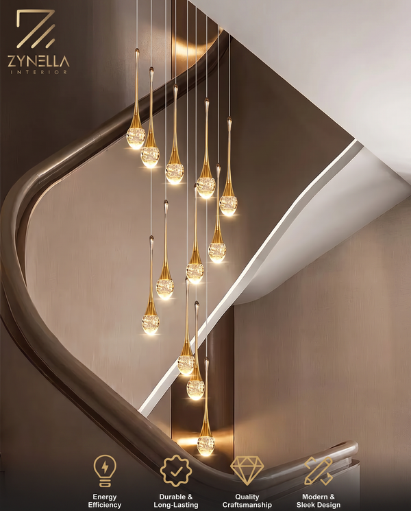 Zynella Cascade:Grand Crystal Staircase & Foyer Chandelier