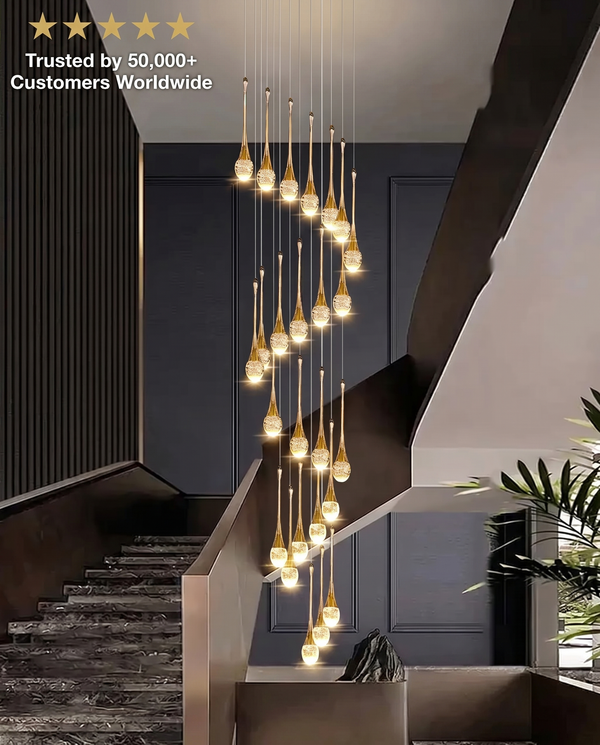 Zynella Cascade:Grand Crystal Staircase & Foyer Chandelier