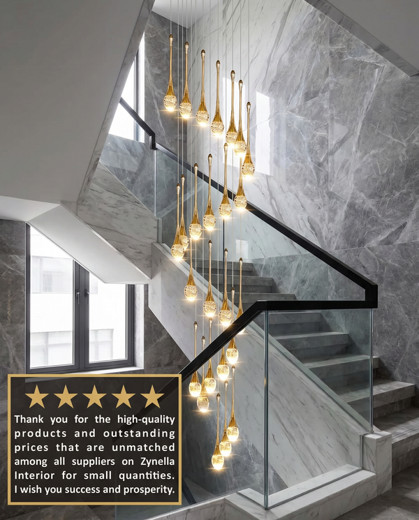 Zynella Cascade:Grand Crystal Staircase & Foyer Chandelier