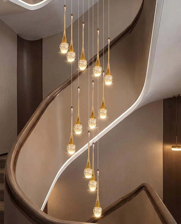 Zynella Cascade:Grand Crystal Staircase & Foyer Chandelier