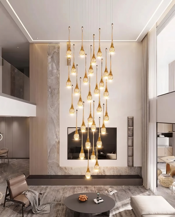 Zynella Cascade:Grand Crystal Staircase & Foyer Chandelier