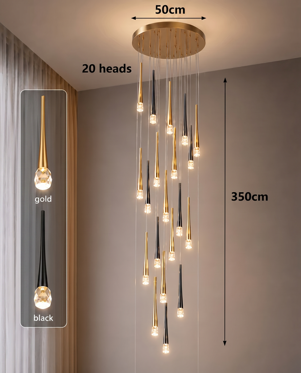 Zynella Cascade:Grand Crystal Staircase & Foyer Chandelier