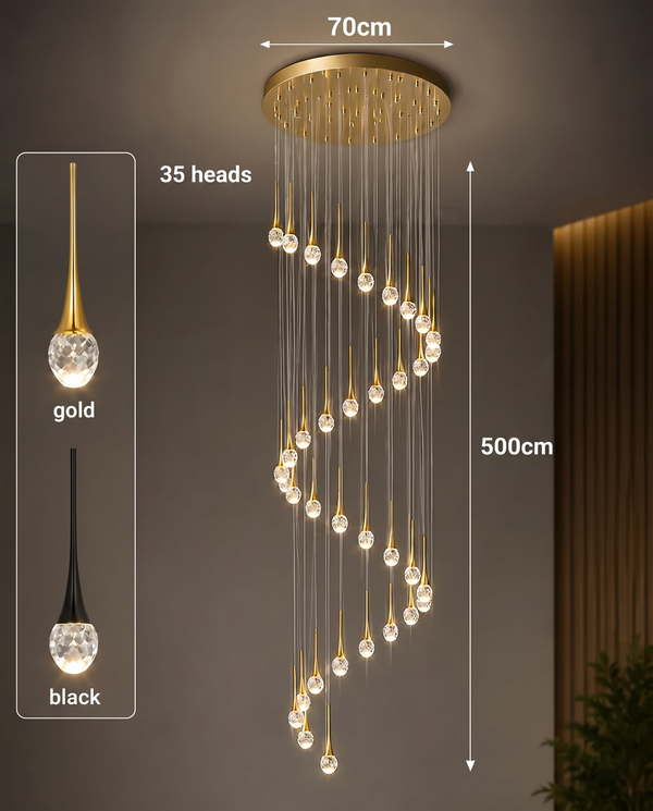 Zynella Cascade:Grand Crystal Staircase & Foyer Chandelier