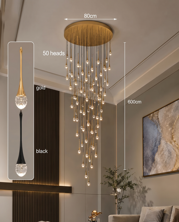 Zynella Cascade:Grand Crystal Staircase & Foyer Chandelier