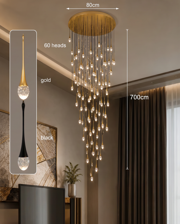 Zynella Cascade:Grand Crystal Staircase & Foyer Chandelier