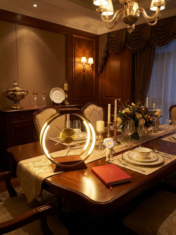Zynella Chronos: Luxury Oak & Metal Lamp with Fast Wireless Charging