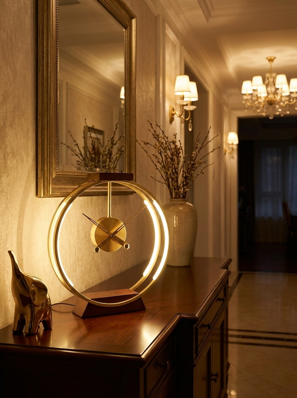 Zynella Chronos: Luxury Oak & Metal Lamp with Fast Wireless Charging