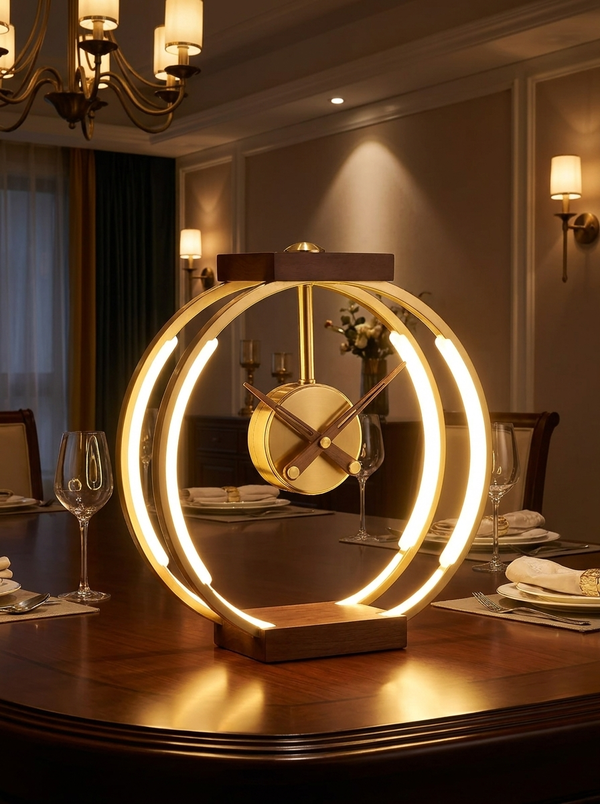 Zynella Chronos: Luxury Oak & Metal Lamp with Fast Wireless Charging