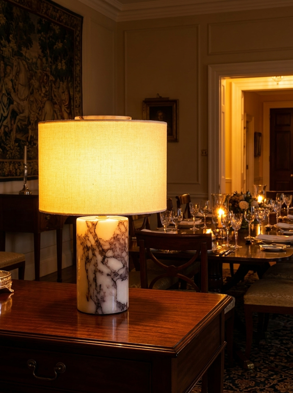 Zynella Elysian: Retro Marble & Fabric Wabi-Sabi Designer Lamp