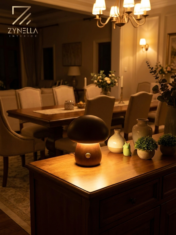 Zynella Fungi Luxe: Solid Wood Dimmable Mushroom Night Light