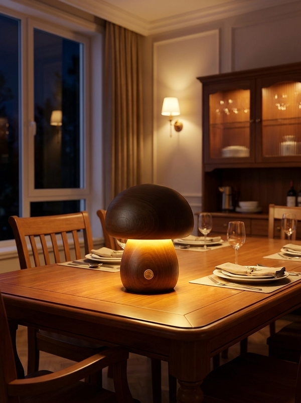 Zynella Fungi Luxe: Solid Wood Dimmable Mushroom Night Light