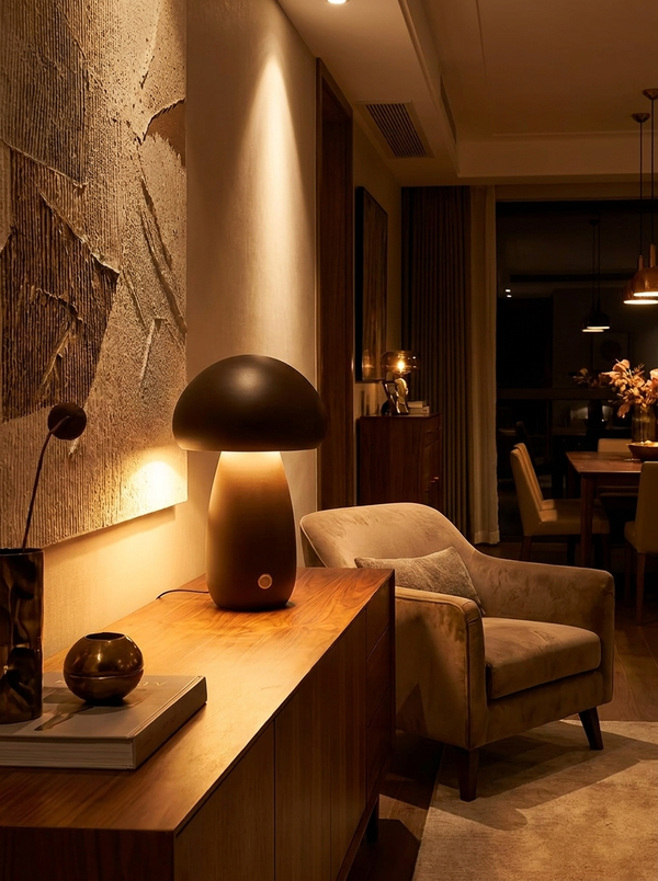 Zynella Fungi Luxe: Solid Wood Dimmable Mushroom Night Light