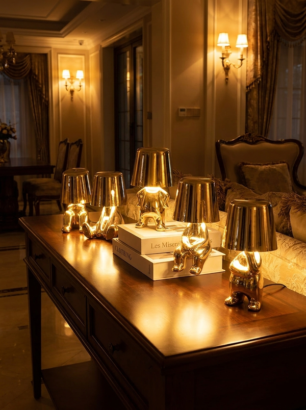 Zynella Oscar: Italian-Style Golden "Little Man" Portable Desk Lamp