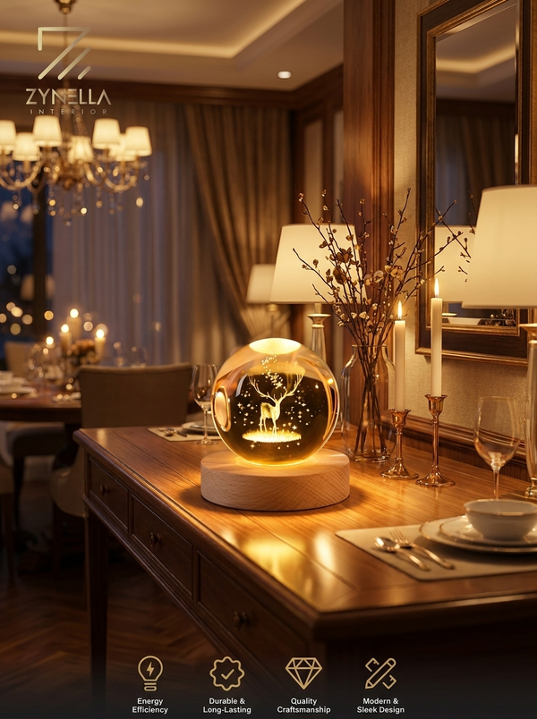 Zynella Celestial: 3D Laser-Etched Crystal Ball Night Light