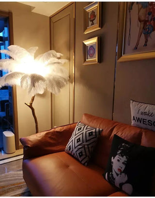 Faux Feather Floor Lamp Modern  Opulent Multi-Tier Crystal Chandelier