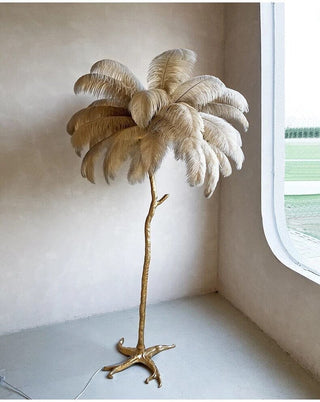 Faux Feather Floor Lamp Modern  Opulent Multi-Tier Crystal Chandelier
