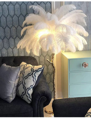 Faux Feather Floor Lamp Modern  Opulent Multi-Tier Crystal Chandelier