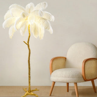 Faux Feather Floor Lamp Modern  Opulent Multi-Tier Crystal Chandelier