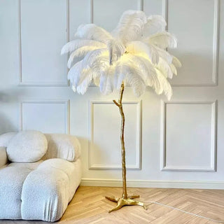 Faux Feather Floor Lamp Modern  Opulent Multi-Tier Crystal Chandelier