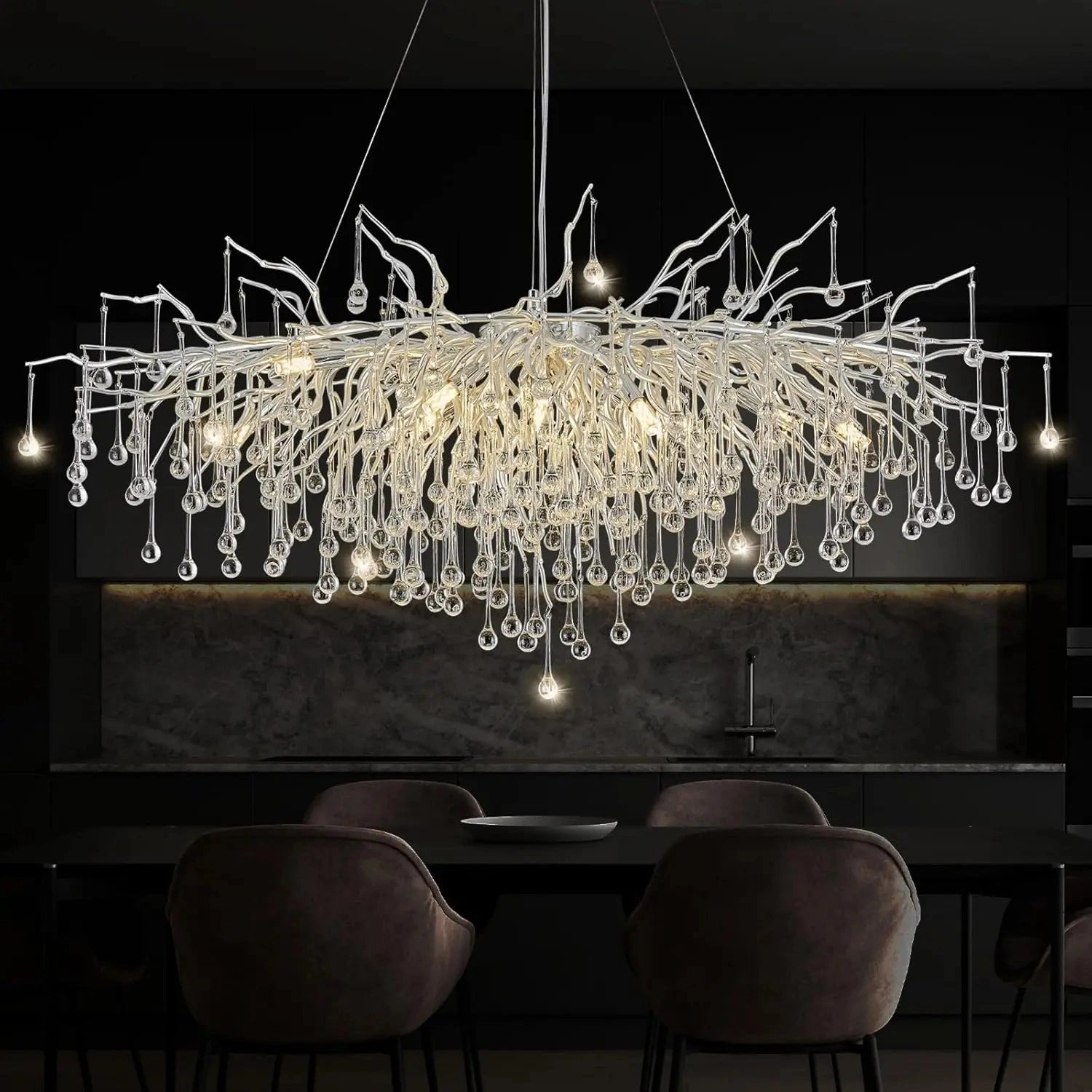 Zynella Chrome Rectangular Crystal Raindrop Chandelier