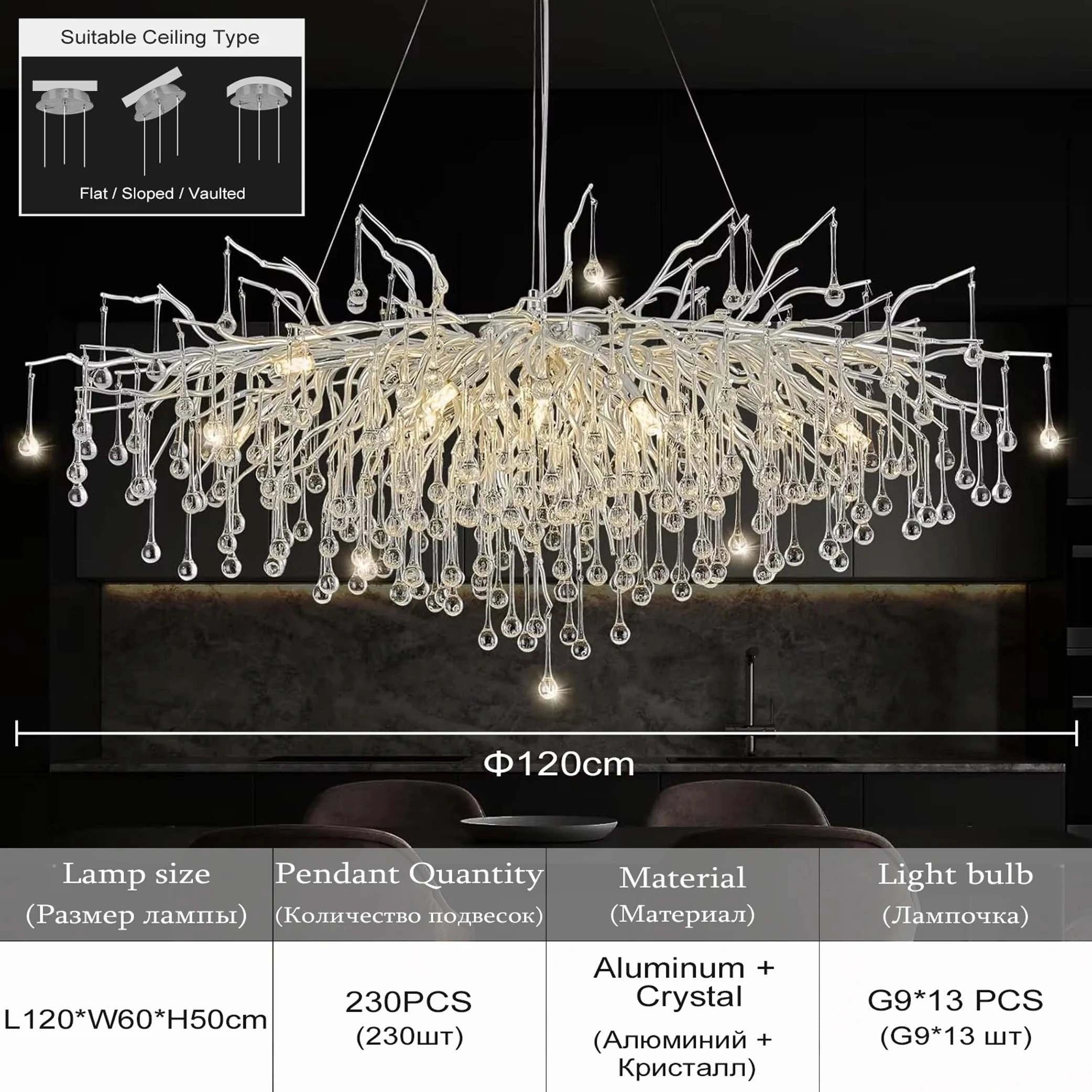Zynella Chrome Rectangular Crystal Raindrop Chandelier