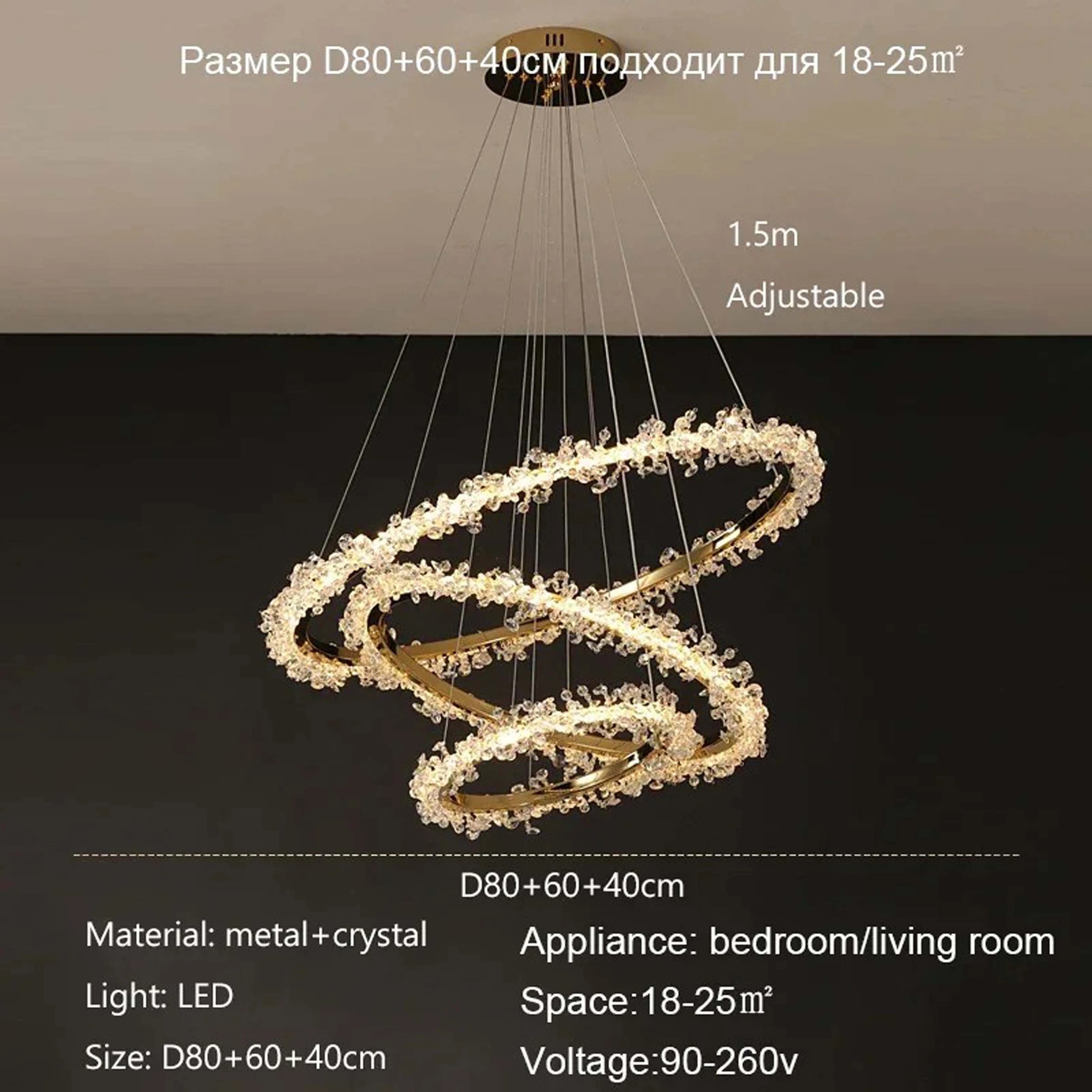 Zynella Luxury Crystal Ring Pendant Chandelier