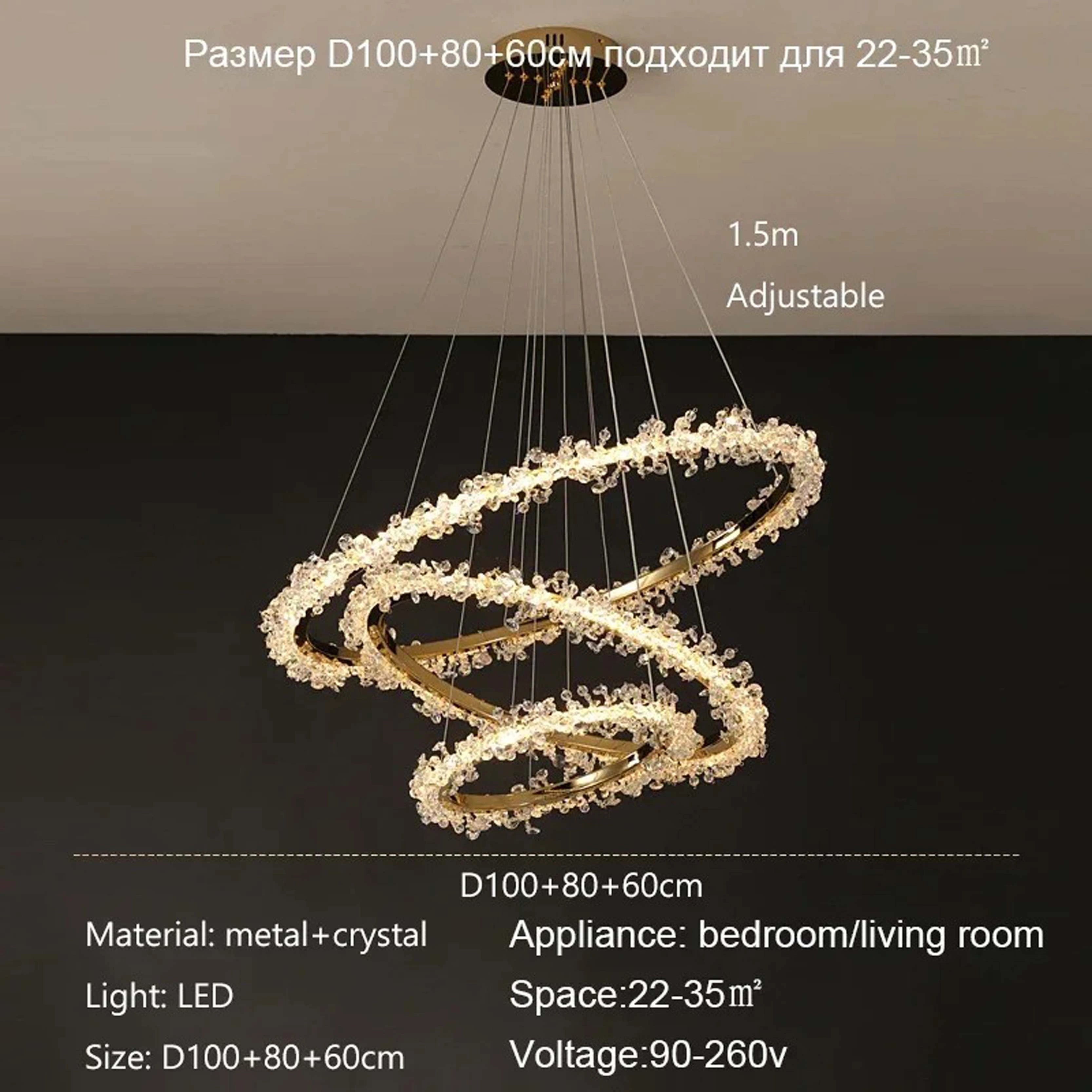 Zynella Luxury Crystal Ring Pendant Chandelier