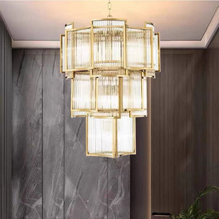 Luma Glass Chandelier Modern  Vintage Brass Accent Lighting