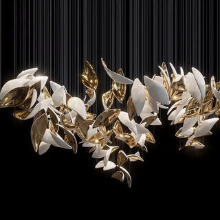 White & Gold Leaf Chandelier Luxurious Modern Geometric Design Lamp