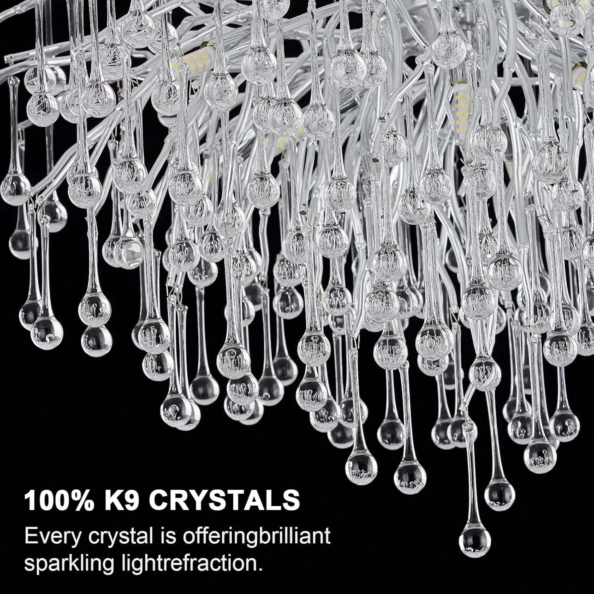 Zynella Chrome Rectangular Crystal Raindrop Chandelier