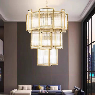 Luma Glass Chandelier Modern  Vintage Brass Accent Lighting