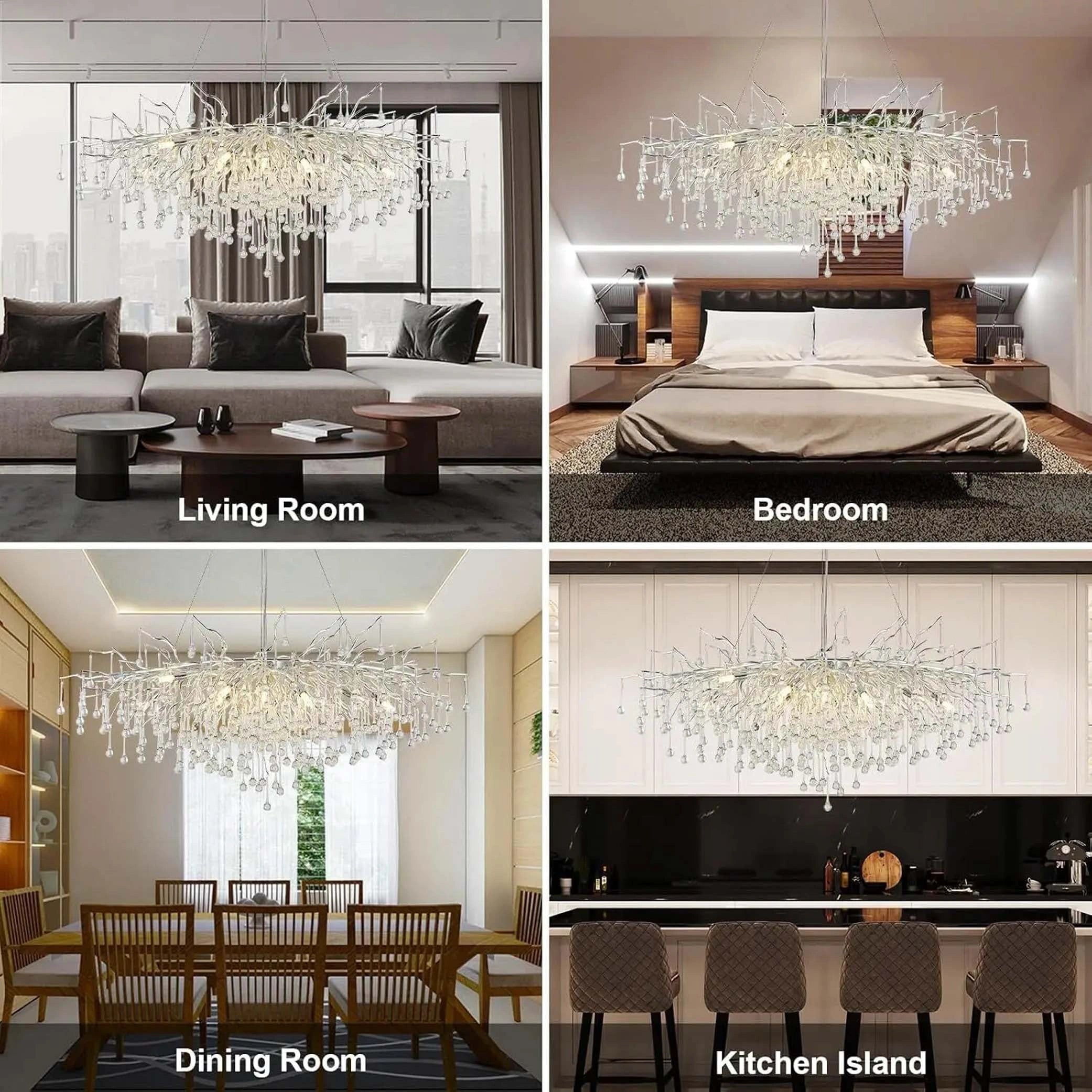 Zynella Chrome Rectangular Crystal Raindrop Chandelier