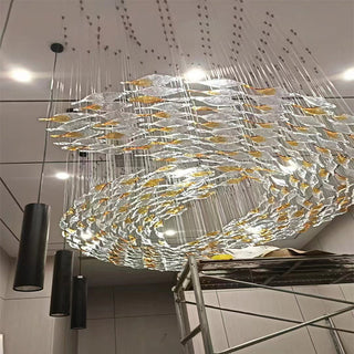 Floating Leaves Modern Chandelier Modern  Vintage Brass Accent Lighting