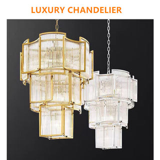 Luma Glass Chandelier Modern  Vintage Brass Accent Lighting