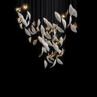 White & Gold Leaf Chandelier Luxurious Modern Geometric Design Lamp