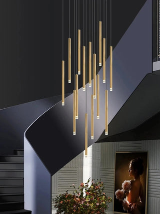 Dorset Staircase Tube Chandelier Modern  Bohemian Rattan Woven Pendant