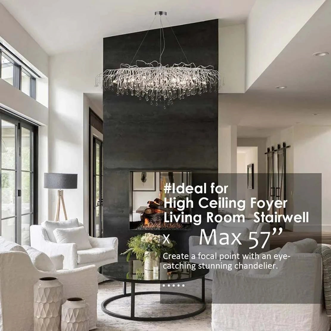 Zynella Chrome Rectangular Crystal Raindrop Chandelier